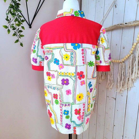 VINTAGE 70's FLORAL CANADIAN MADE BUTTON UP FLORAL SHORT SLEEVE, small - Picture 6 of 11